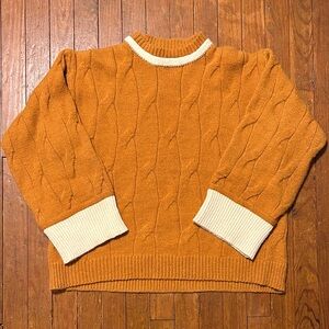 Cozy Cable Knit Sweater - Orange and Cream